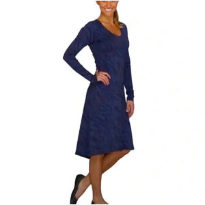 horny toad Women's Medium Bellflower Long Sleeve Dress V Neck Blue Stretch M Med